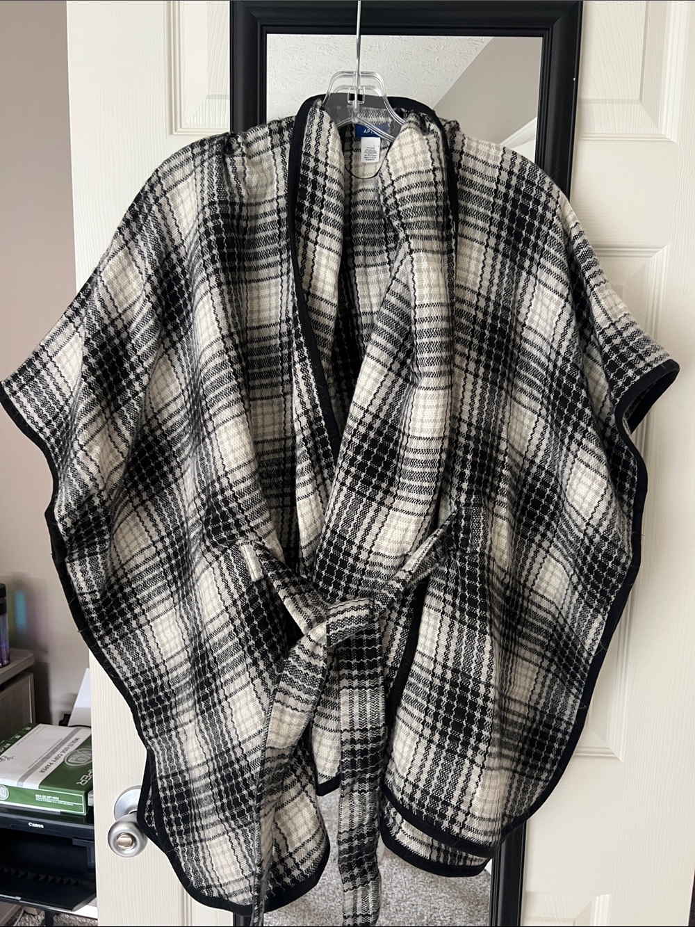 Apt. 9 Black and White Plaid Shawl Wrap with Belt